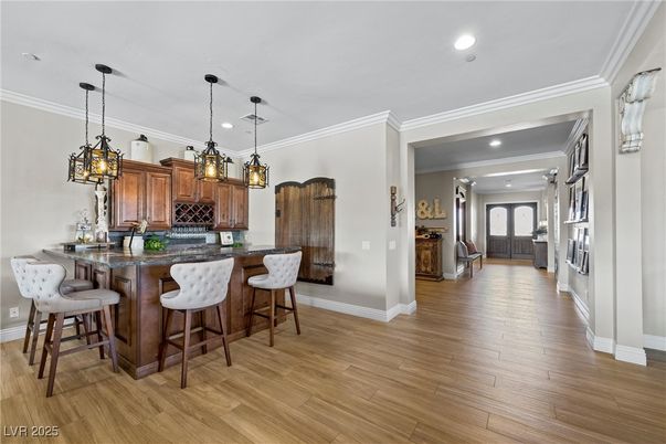 Interior, Kitchen, Pendant Lights, Recessed Lighting, Wood Texture Flooring