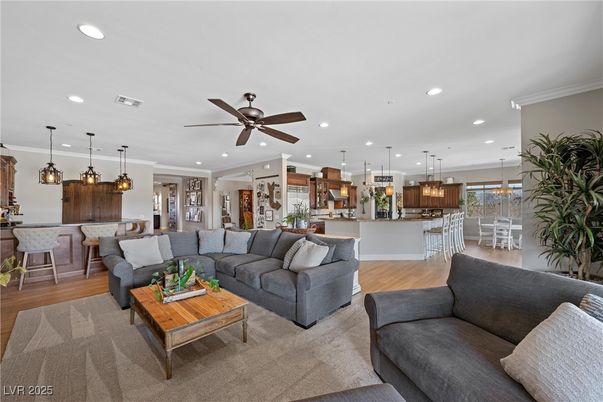 Dining room, Interior, Kitchen, Living room, Pendant Lights, Recessed Lighting, Wood Texture Flooring