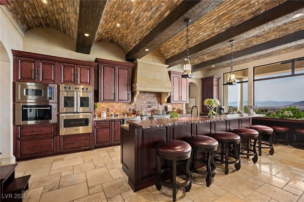 Interior, Kitchen, Pendant Lights, Recessed Lighting, Stainless Steel Appliances, Wooden Beams, Wooden Ceilings
