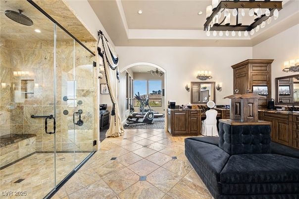 Bathroom, Fitness Equipment, Glass Shower, Interior, Recessed Lighting