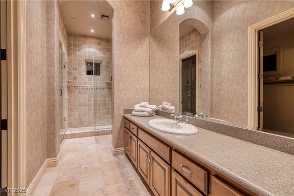 Bathroom, Dual Sink Vanities, Glass Shower, Interior, Recessed Lighting