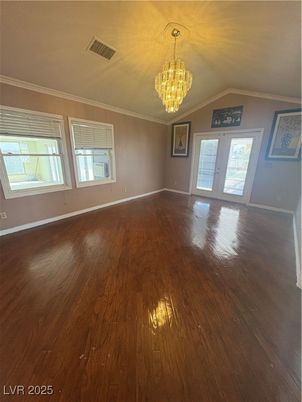 Chandelier, Empty room, Interior, Wood Texture Flooring