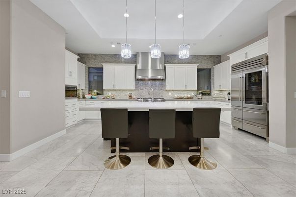 Interior, Kitchen, Marble, Pendant Lights, Recessed Lighting, Stainless Steel Appliances