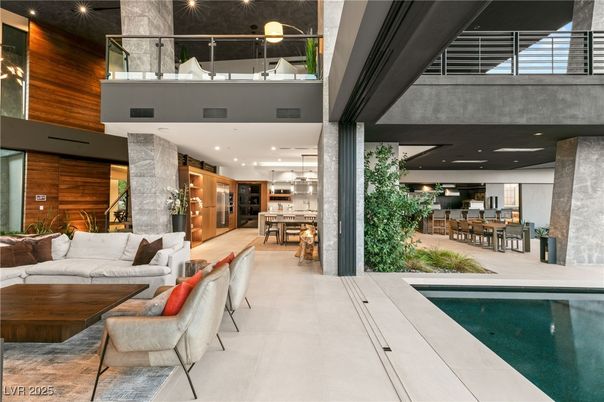 Dining room, Interior, Kitchen, Living room, Pendant Lights, Pool, Recessed Lighting, Stainless Steel Appliances