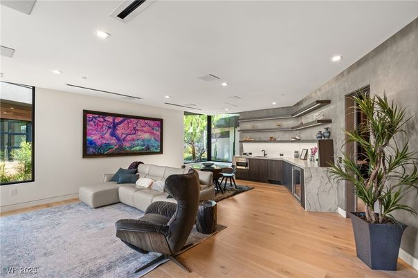 Interior, Living room, Recessed Lighting, Wood Texture Flooring