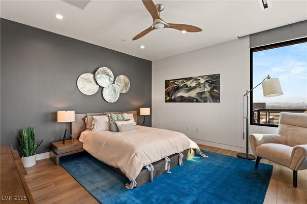 Bedroom, Interior, Recessed Lighting, Wood Texture Flooring