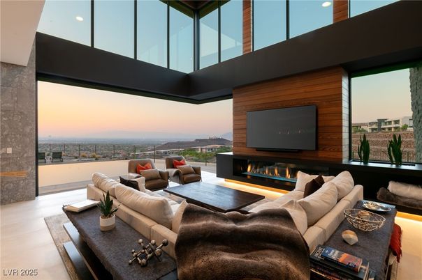 Fireplace, Interior, Living room, Recessed Lighting, Wooden Walls