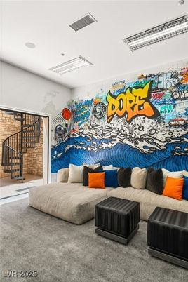 Interior, Living room, Recessed Lighting, Stone Walls