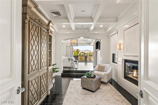 Chandelier, Fireplace, Interior, Living room, Recessed Lighting, Wood Texture Flooring