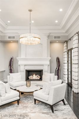 Fireplace, Interior, Living room, Pendant Lights, Recessed Lighting, Wood Texture Flooring