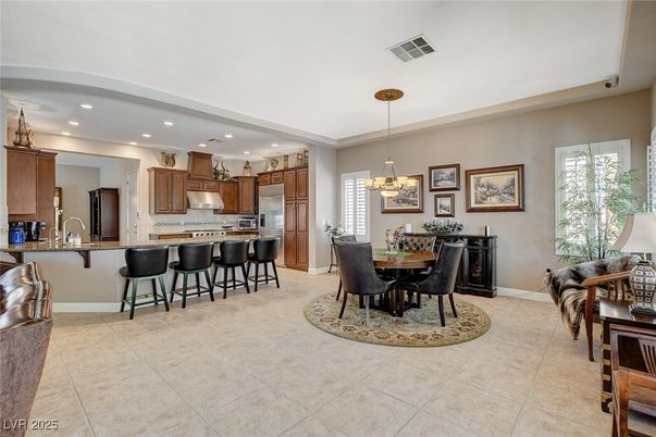 Chandelier, Dining room, Interior, Kitchen, Pendant Lights, Recessed Lighting, Stainless Steel Appliances