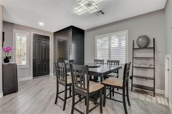 Dining room, Interior, Recessed Lighting, Wood Texture Flooring
