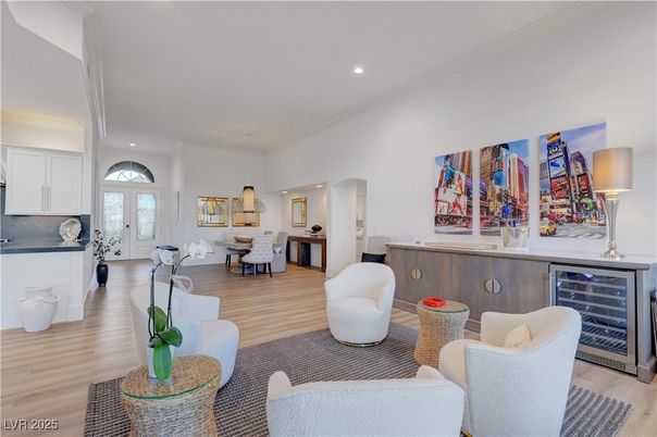 Dining room, Interior, Living room, Recessed Lighting, Wood Texture Flooring