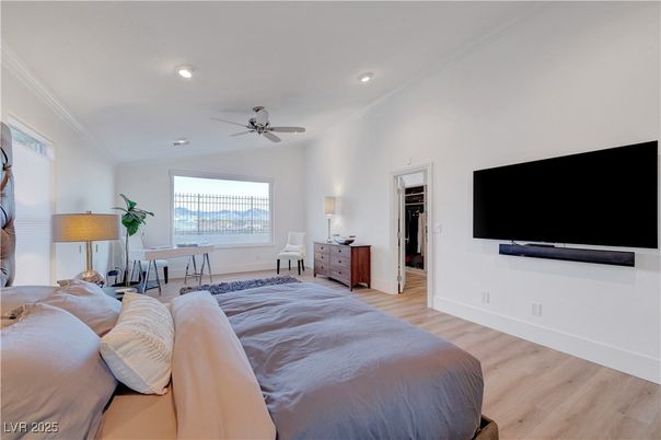 Bedroom, Interior, Recessed Lighting, Wood Texture Flooring