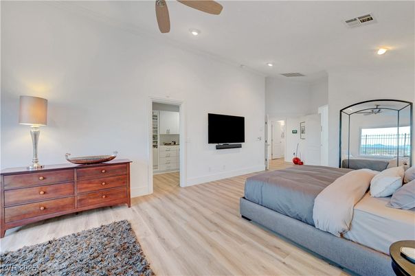 Bedroom, Interior, Recessed Lighting, Wood Texture Flooring