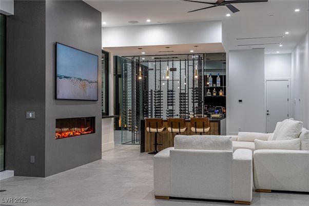 Fireplace, Interior, Living room, Pendant Lights, Recessed Lighting, Wine Storage