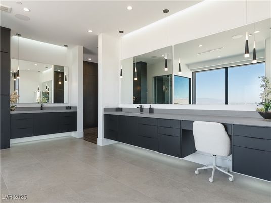 Bathroom, Dual Sink Vanities, Interior, Pendant Lights, Recessed Lighting