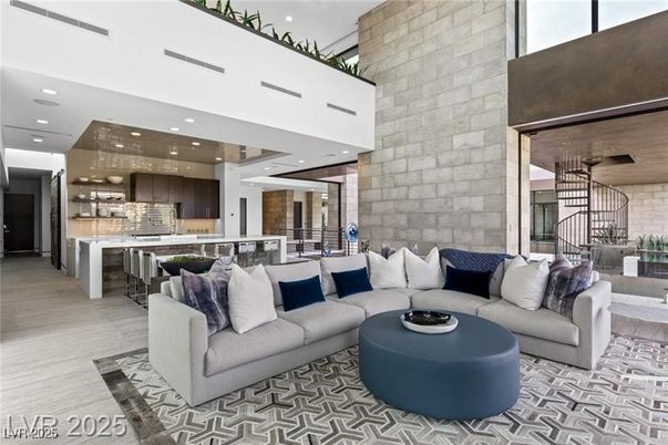 Dining room, Interior, Kitchen, Living room, Pendant Lights, Recessed Lighting, Stainless Steel Appliances, Stone Walls