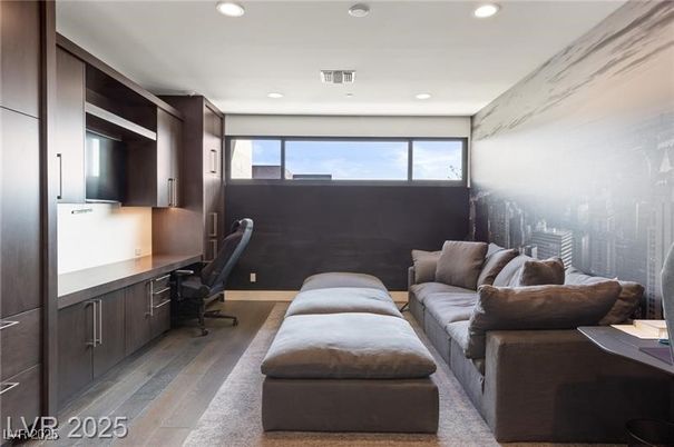 Home Office, Interior, Living room, Recessed Lighting, Wood Texture Flooring