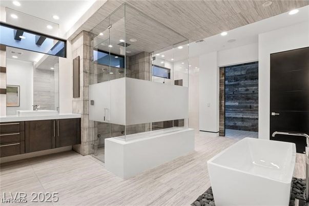 Bathroom, Dual Sink Vanities, Free Standing Baths, Glass Shower, Interior, Recessed Lighting