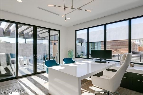 Home Office, Interior, Pendant Lights, Recessed Lighting, Wood Texture Flooring