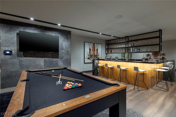 Billiard Table, Game Room, Interior, Recessed Lighting, Wood Texture Flooring