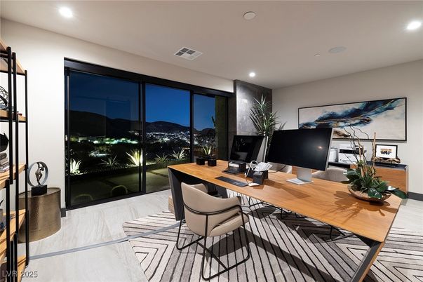 Home Office, Interior, Recessed Lighting, Wood Texture Flooring