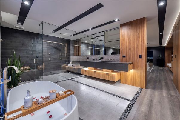 Bathroom, Dual Sink Vanities, Free Standing Baths, Glass Shower, Interior, Recessed Lighting