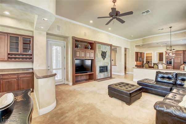 Chandelier, Fireplace, Interior, Living room, Recessed Lighting