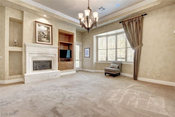 Chandelier, Empty room, Fireplace, Interior, Recessed Lighting