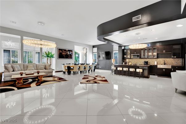 Chandelier, Dining room, Interior, Kitchen, Living room, Recessed Lighting