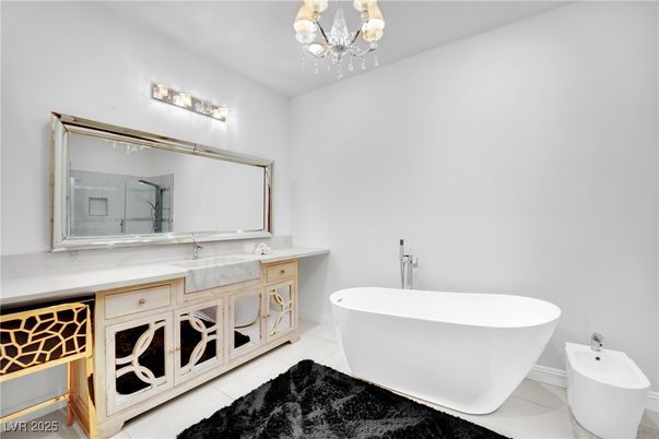 Bathroom, Chandelier, Dual Sink Vanities, Free Standing Baths, Interior