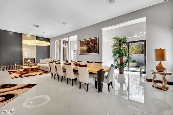 Chandelier, Dining room, Fireplace, Interior, Living room, Pendant Lights, Recessed Lighting