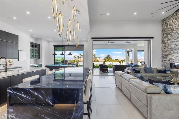 Billiard Table, Game Room, Interior, Kitchen, Living room, Pendant Lights, Recessed Lighting, Stone Walls