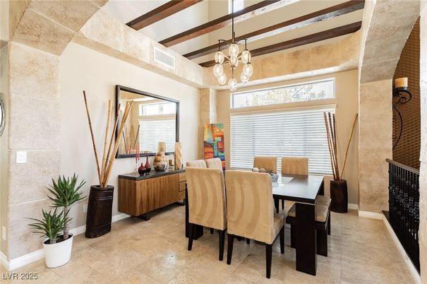 Dining room, Interior, Pendant Lights, Wooden Beams