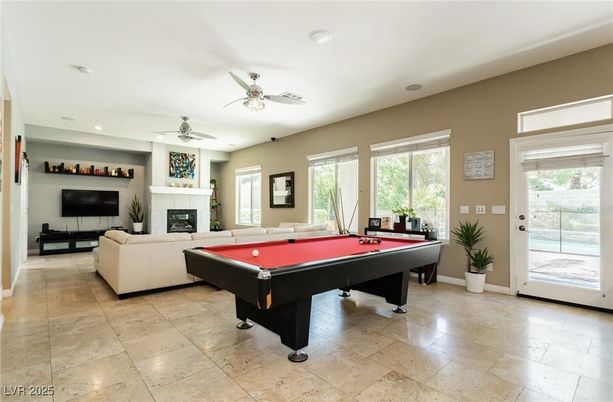 Billiard Table, Fireplace, Game Room, Interior, Living room, Recessed Lighting