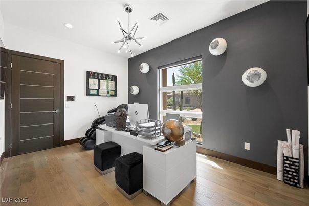 Home Office, Interior, Pendant Lights, Recessed Lighting, Wood Texture Flooring