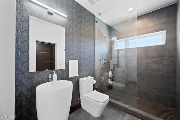 Bathroom, Free Standing Baths, Glass Shower, Interior, Recessed Lighting