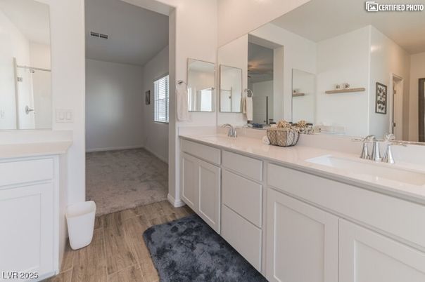 Bathroom, Dual Sink Vanities, Interior, Wood Texture Flooring
