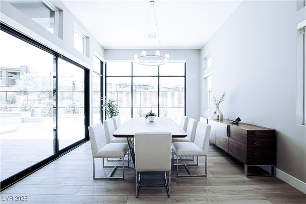 Dining room, Interior, Pendant Lights, Wood Texture Flooring