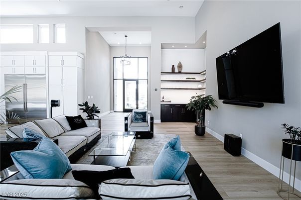Interior, Kitchen, Living room, Pendant Lights, Recessed Lighting, Stainless Steel Appliances, Wood Texture Flooring