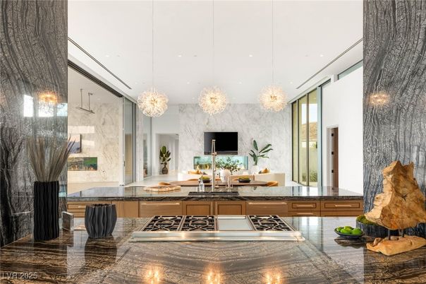 Interior, Kitchen, Marble Walls, Pendant Lights
