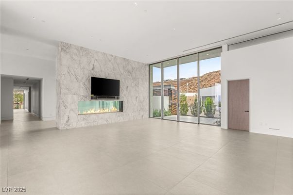 Empty room, Fireplace, Interior, Marble Walls, Recessed Lighting