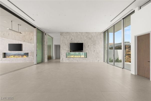 Empty room, Fireplace, Interior, Marble Walls, Recessed Lighting