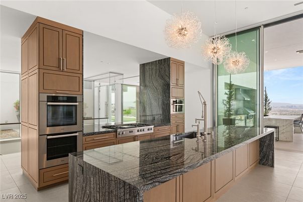 Chandelier, Interior, Kitchen, Recessed Lighting, Stainless Steel Appliances