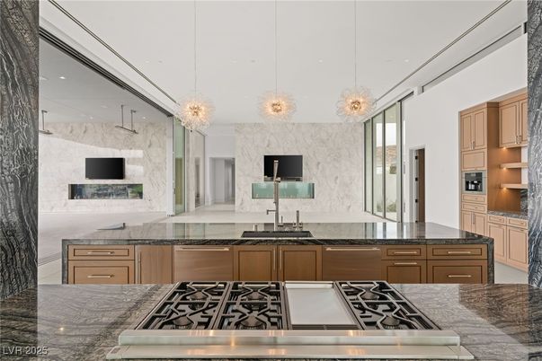 Interior, Kitchen, Marble Walls, Pendant Lights