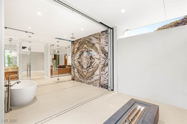 Bathroom, Free Standing Baths, Glass Shower, Interior, Recessed Lighting