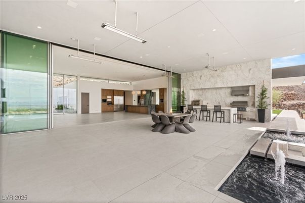 Interior, Kitchen, Marble Walls, Pendant Lights, Recessed Lighting
