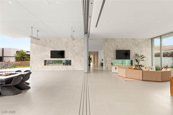 Fireplace, Interior, Living room, Marble Walls, Recessed Lighting