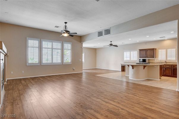 Empty room, Interior, Kitchen, Recessed Lighting, Wood Texture Flooring
